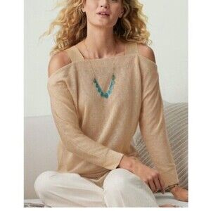 Soft Surroundings Camel Color Valencia Cold Shoulder Sweater Size Medium